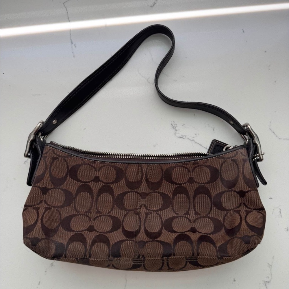 Coach Tan and Brown Signature Shoulder Bag